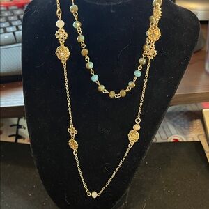 New York & Company Gold and Green Beaded Necklace